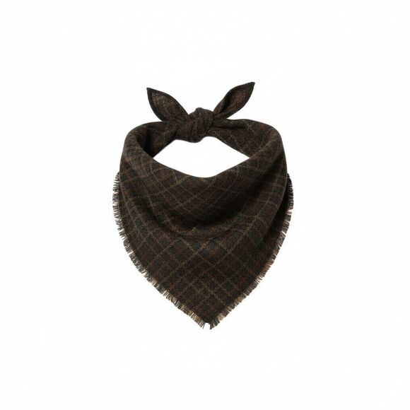 Madewell Plaid Bandana Scarf in Golden Pecan  Fringed Edge Check Square Kerchief - Picture 1 of 3